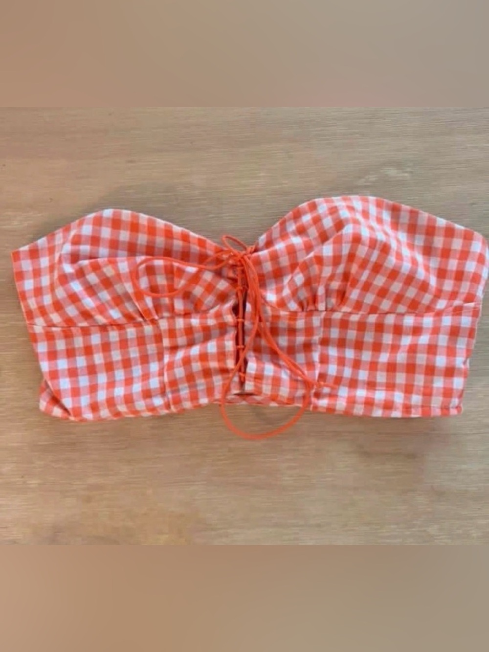 Women’s Orange Gingham Tube Top with Front Tie